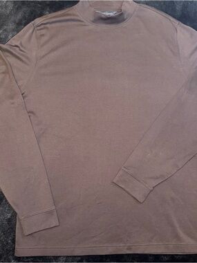 Scott Barber Mens L Brown Mock Neck Long Sleeve Pima Cotton Luxury Lightweight